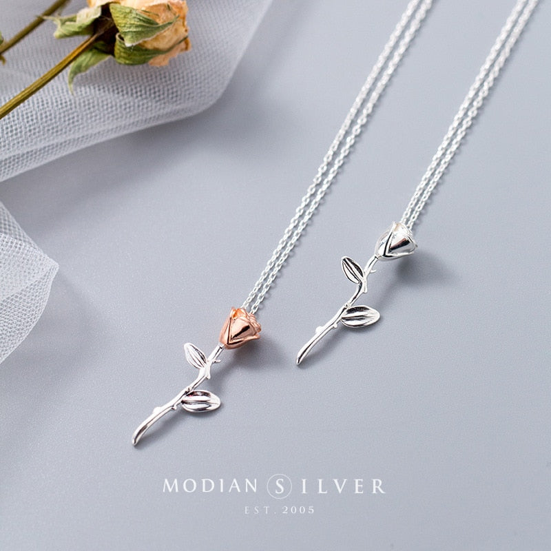 Modian Romantic 925 Sterling Silver Rose Flower Pattern Short Chain Necklace for Women Rose Gold Color Charm Luxury Fine Jewelry