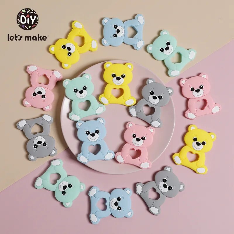Food Grade Silicone Teether 5pcs Bear Wholesale Chewing Gum Teething Rodent Pendant Baby Shower Gift DIY Accessories Let's Make