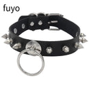 Punk Black Bell Lock PU Leather Necklaces for Women Cosplay Rock Geometry Rivet Collar Choker Necklaces Festival Jewelry