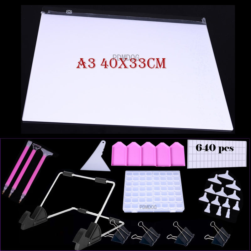 A2/A3/A4/A5 Size Three Level Dimmable Led Light Pad,Tablet Eye Protection for Diamond Painting Embroidery Tools Accessories