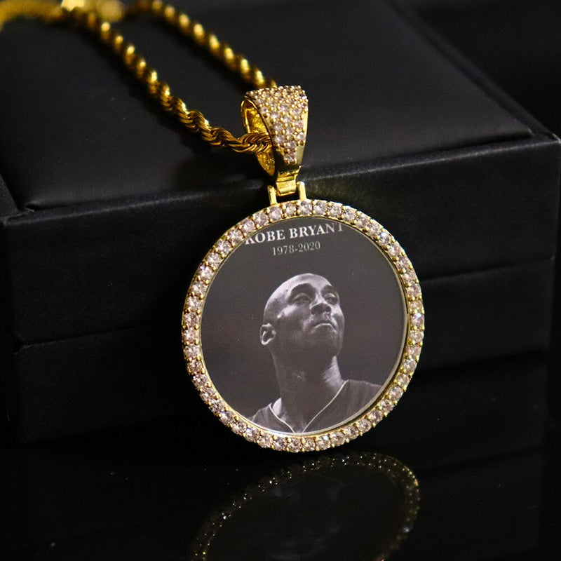 D &amp; z medalhões de memória personalizados, pingente sólido com corrente de tênis, joias de hip hop, corrente de zircônio cúbico personalizada para presente