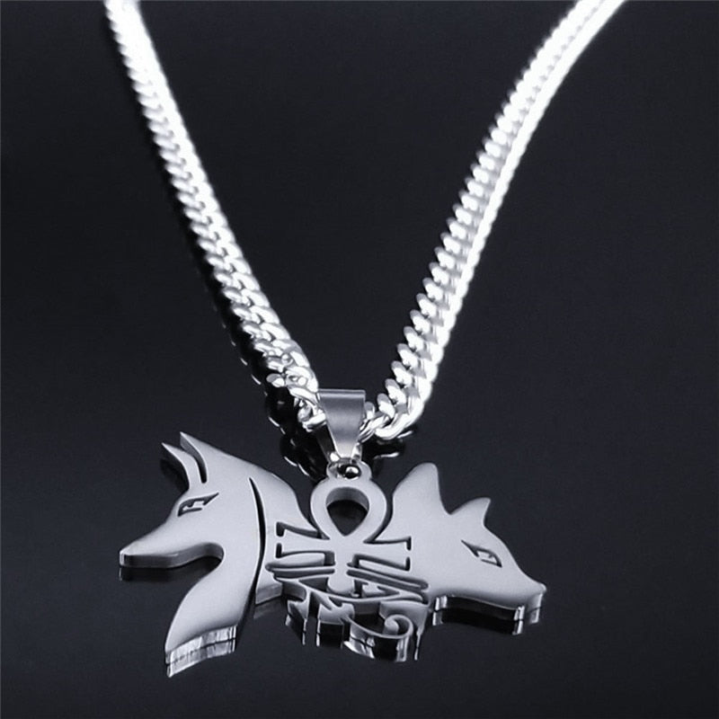 Anubis Dog Cat Egyptian Ankh Cross Stainless Steel Necklace for Women/Men Eye of Horus Necklace Jewelry bijoux femme N4436S02