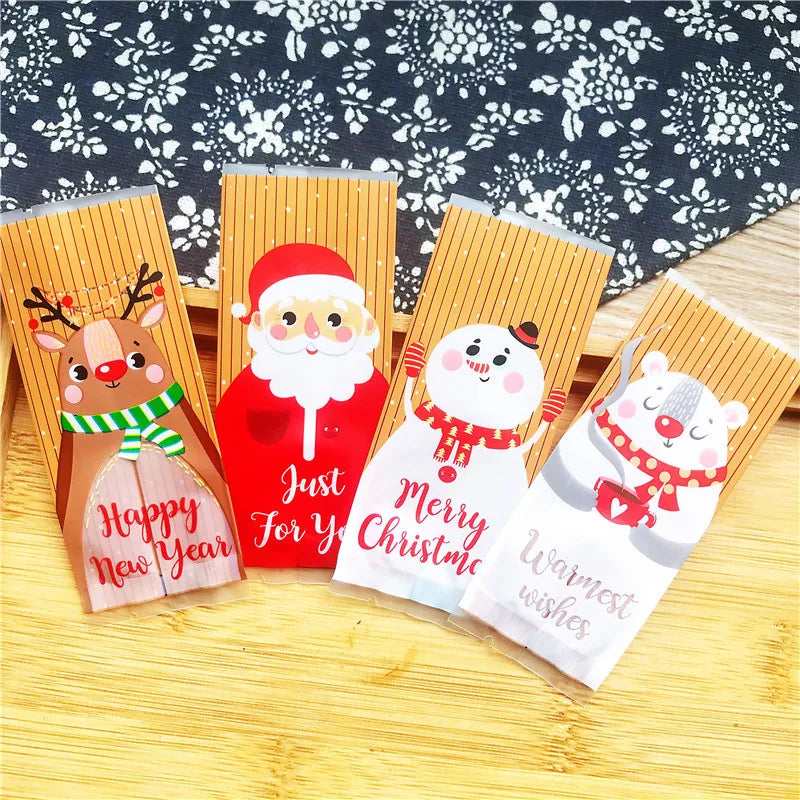 25pcs Christmas Gift Bag Drawstring Packaging Candy Cookie Nougat Packing Bags For Home New Year Xmas Santa Presents Decorations