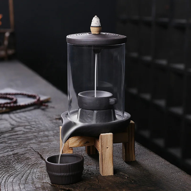 Creative Home Decorations Windproof Backflow Incense Burner Desktop Lucky Peaceful Ornaments Indoor Incense Fountain&Candlestick