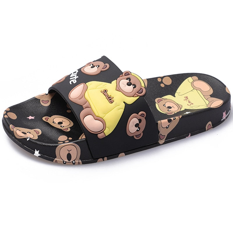 REAVE CAT New 2022 Women Slippers Open Toe 2cm Heels Cute Cartoon Bear Stylish Soft Comfort Non-Slip Bathroom Summer A3769