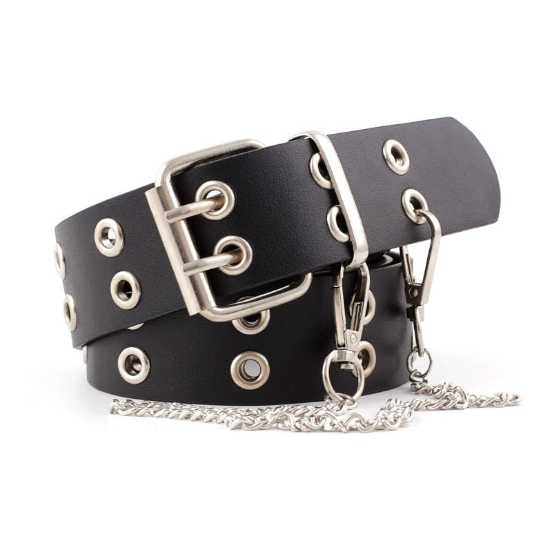 RAINIE SEAN Punk Rock Leather Belts for Women Black Coffee Chain Female Pin Buckle Belt Streetwear Belt Cinto 107cm