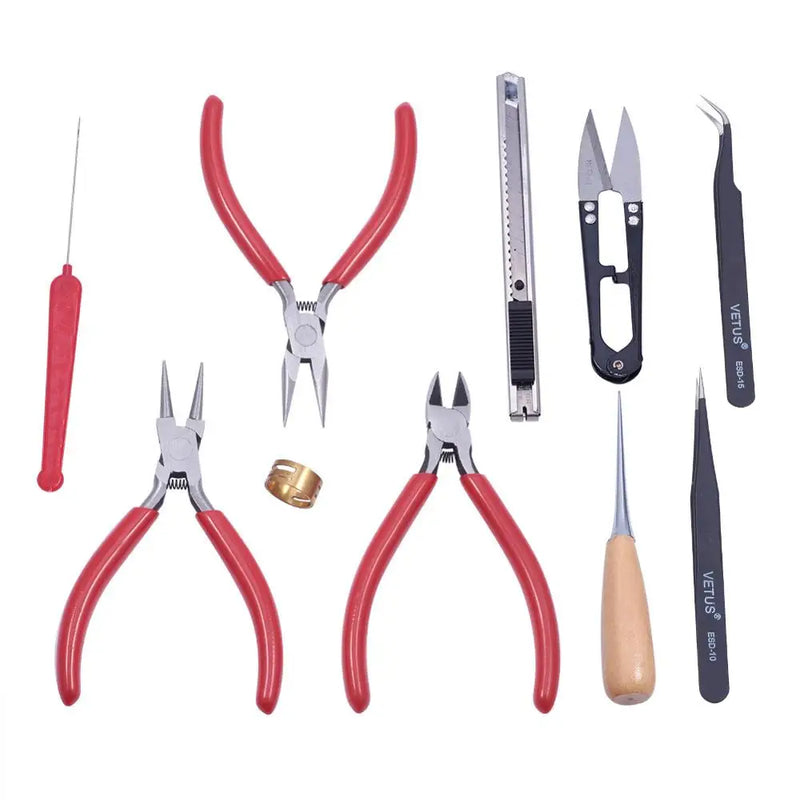 1Set Jewelry Making Tool Wire Cutter/Round Nose Pliers Side Cutting Pliers Scissor Vernier Tape Measure Beading Tweezers Awls