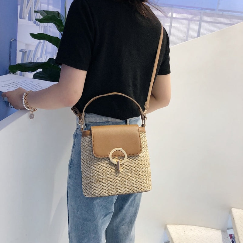 Small Straw Bucket Bags For Women 2020 Summer Crossbody Bags Lady Travel Purses and Handbags Female Shoulder Messenger Bag