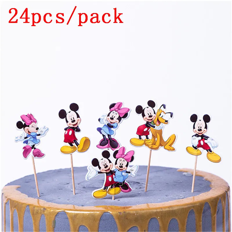 24Pcs/Pack Minnie Mouse Kids Birthday Decor Cartoon Toppers Candles Kids Girls Cake Bougie Accessories Party Supplies