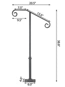 SucceBuy Single Post Handrail Wrought Iron Post Mount Step With Base Plate Fits 1Or2 Steps Grab Rail Single White/Gray Railing