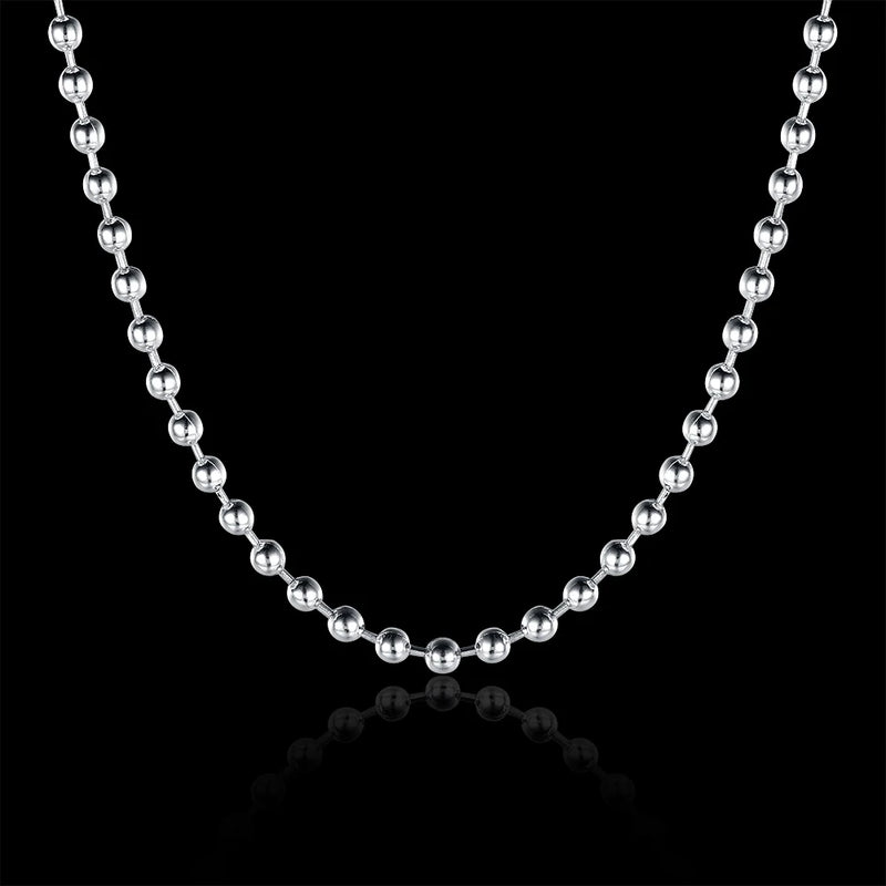 Hot Simple Generous Chic Clavicle 3mm Bead Chain Necklace 925 Sterling Silver Beads Necklaces For Women Gift