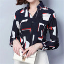Women Blouse Shirt 2022 Spring Elegant Long Sleeve Print V-Neck Chiffon Blouse Female Work Wear Shirts Tops Plus Size