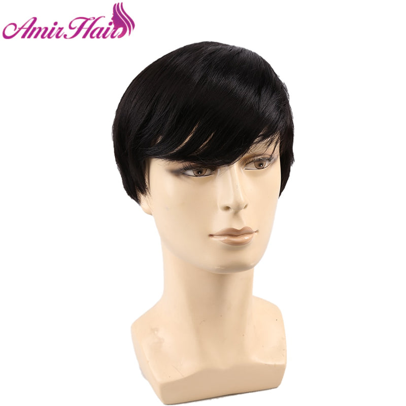 Amir Synthetic Men' Wigs Brown Short Straight Grey Hair Wigs Black Blonde Wig for Men Brown Gray Wig Natural wave