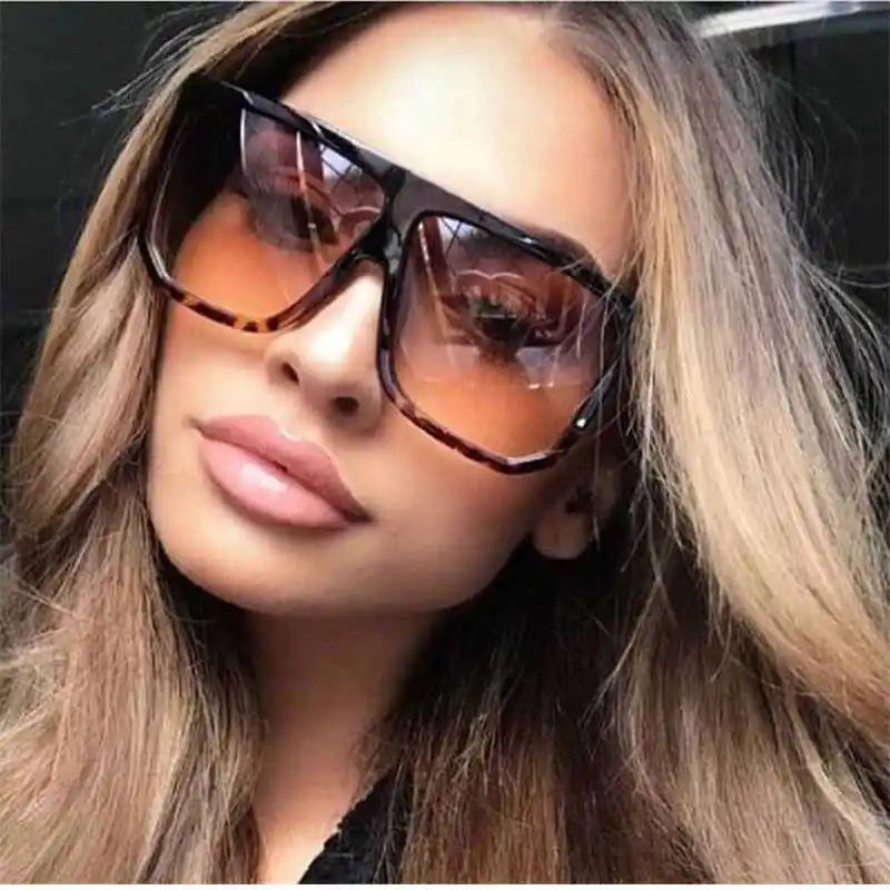 Fashion Brand Oversized Sun Glasses Female Black Brown Shades for Men Ladies Lunette Femme Oculos Sexy Square Sunglasses Women