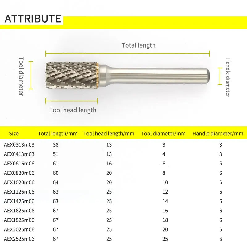Tungsten Steel Rotary File 1pcs Boule Slot with Blade on The Top Carbide Alloy Cylindrical Milling Cutter Column Type 3-16mm