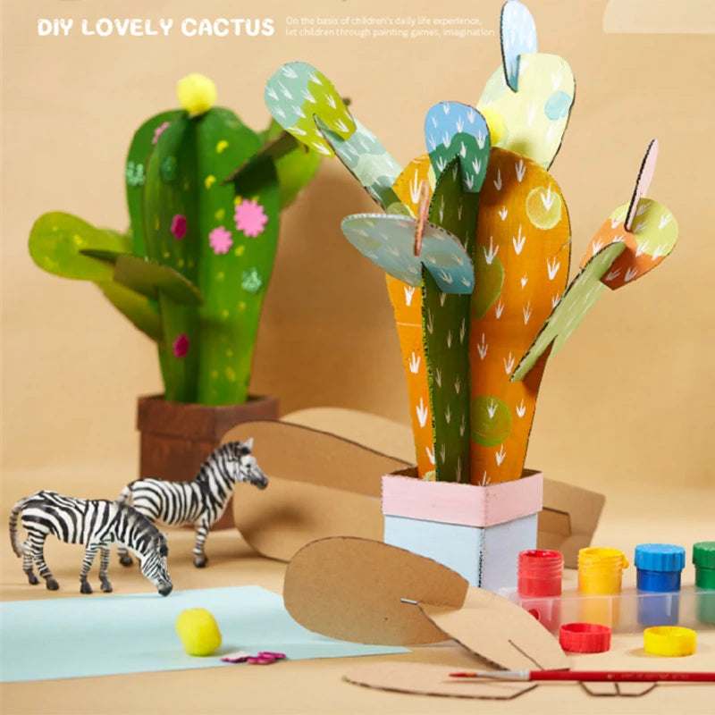 DIY Art And Craft Toys For Children Carton Paper Material Manual Lovely Cactus Frame Kindergarten Educative Girl Boy Toys