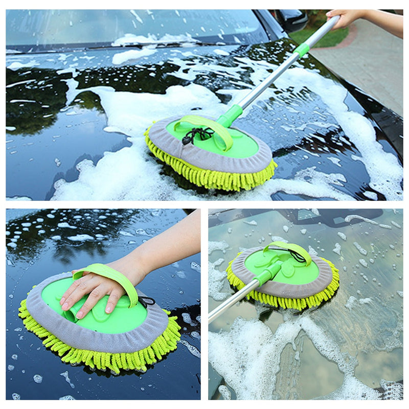 Car Washing Mop Adjustable Handle Cleaning Mop For Car Cleaning Soft Chenille Broom Window Wash Mops Car Dust Remover Wax Brush