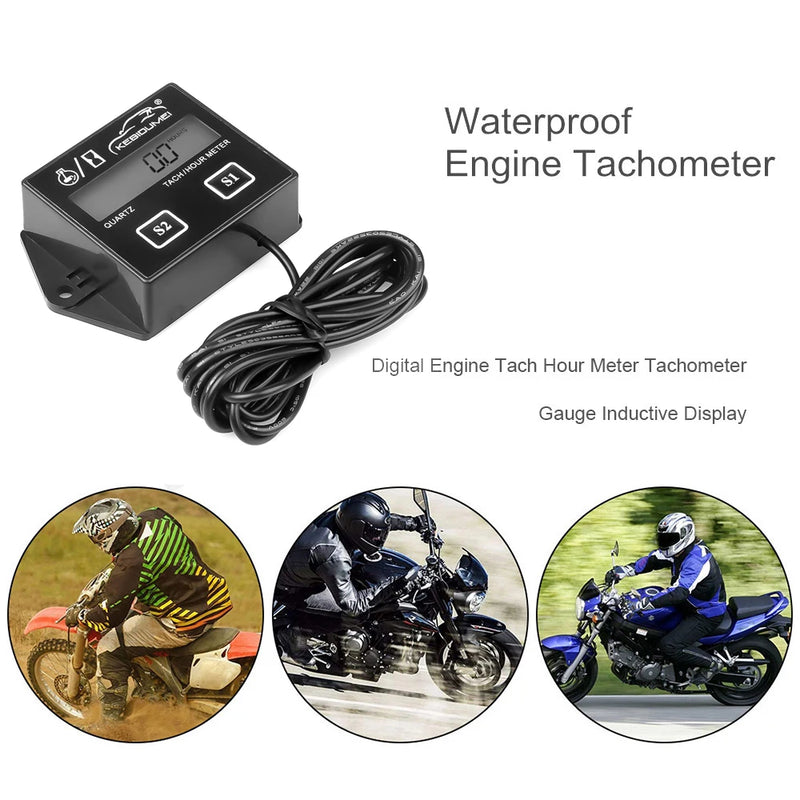 Kebidumei Motorcycle Engine tach Hour Meter guage 12v LCD Display Waterproof Car Motor Boat Digital Tachometer For Motorbike
