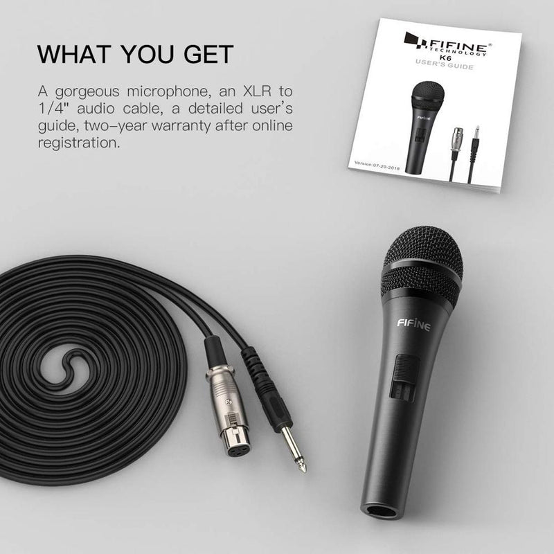 Fifine Dynamic Microphone for Speaker Vocal Microphone for Karaoke with On/Off Switch Includes 14.8ft XLR   to 1/4&#39;&#39; Connection