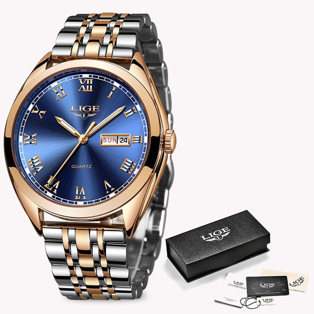 LIGE Fashion Women Watches Ladies Top Brand luxury Waterproof Gold Quartz Watch Women Stainless Steel Date Wear Gift Clock 2020