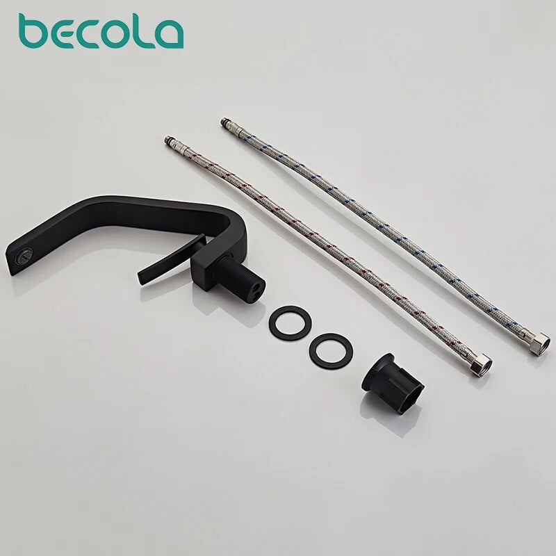 Becola Modern Fashion Brass Basin Faucet Black Bathroom Copper Basin Faucet Hot Cold Tap Water Basin Mixers Single Handle Tap