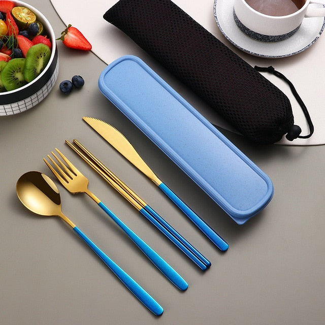 304 Tableware Set Portable Cutlery Set Dinnerware Set High Quality Stainless Steel Knife Fork Spoon Travel Flatware With Box