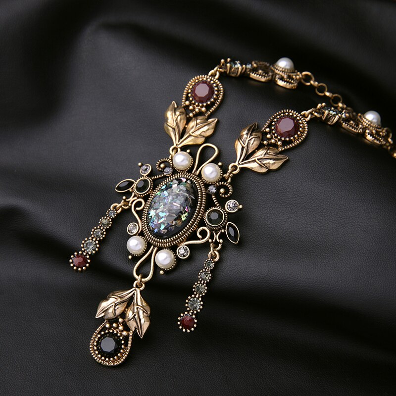 Euro-American Style Women Statement Long Necklace Sweater chain Long Chain Vintage Big Resin Gem Charm Handmade Accessories