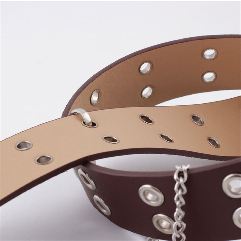 RAINIE SEAN Punk Rock Leather Belts for Women Black Coffee Chain Female Pin Buckle Belt Streetwear Belt Cinto 107cm