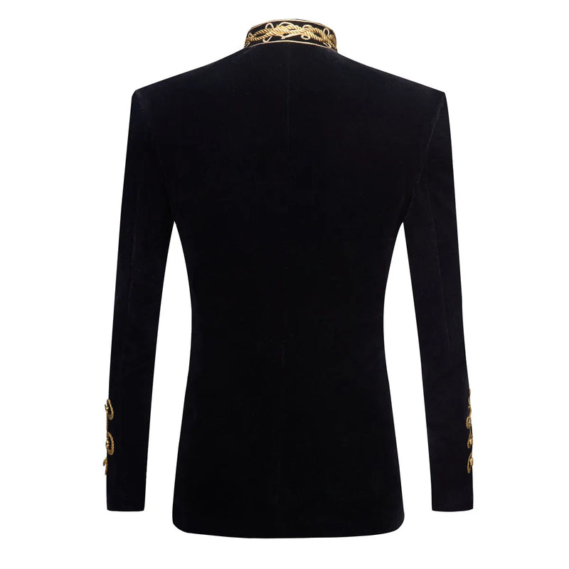 Mens Black Gold Embroidery Velvet Suit Blazer Party Banquet Stage Clothes for Singers Men High Quality Handmake blazer masculino