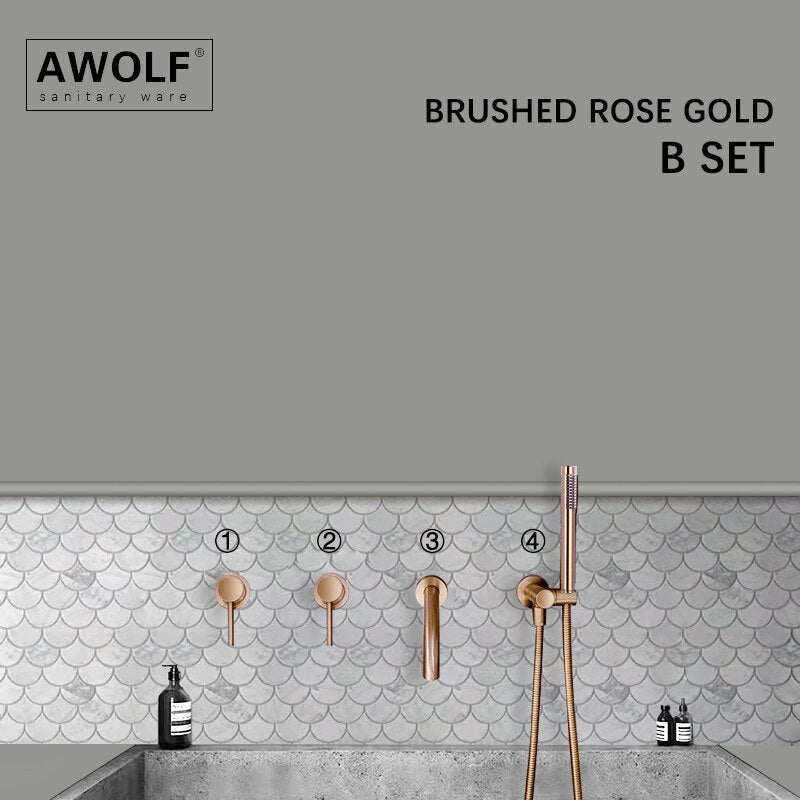 Bathroom Shower Set Brushed Rose Gold Simplicity Solid Brass Shower Faucet Shower Bath Mixer Tap Black And Chrome Color AH3023