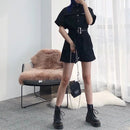 Rompers Women High Street Chic Belt Harajuku Hip Hop Black Girls Clothing Korean Letter Pocket Summer Fashion Womens Playsuits