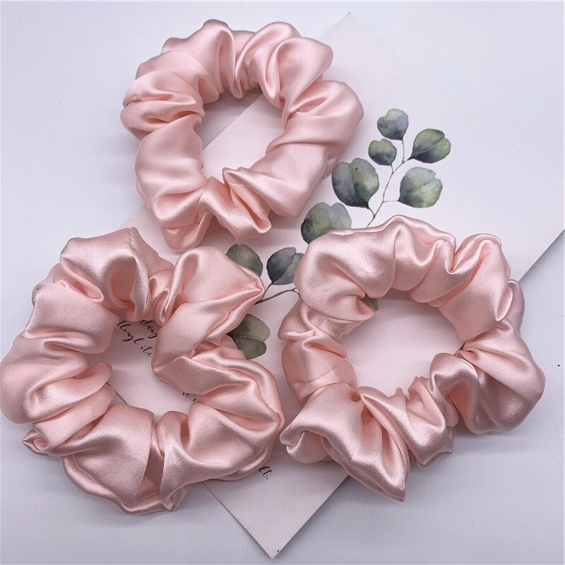 100% Pure Silk Hair Scrunchie Width 3.5cm Hair Ties Band Girls Ponytail Holder Luxurious Colors Sold by one pack of 3pcs