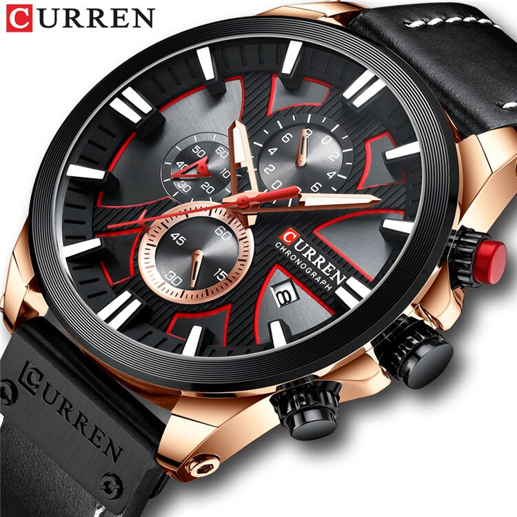 CURREN Top Luxury Brand Men's Military Waterproof Leather Sport Quartz Watches Chronograph Date Fashion Casual Men's Clock 8346