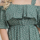 5XL Plus Size Boho Dress Women 2019 Summer Ruffles Slash Neck Cold Shoulder Beach Dress Floral Print Contrast Maxi Long Dresses