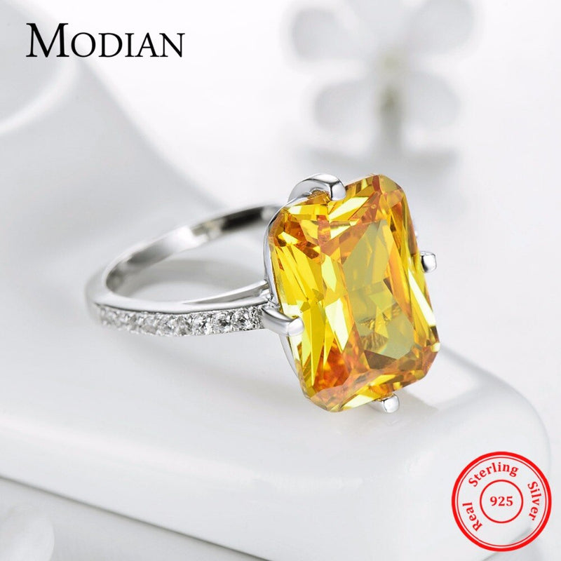 Modian Hot 100% 925 Sterling Silver Yellow Dazzling CZ Ring For Women Engagement Luxury Anniversary Finger Jewelry Bague Anel