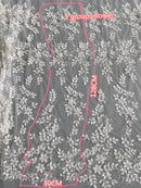 Ivory Luxury Beaded Applique Bridal Lace Fabric Silver Embroidery Flowers and Leaves Sequins High-end Dress Fabric Lace RS3104