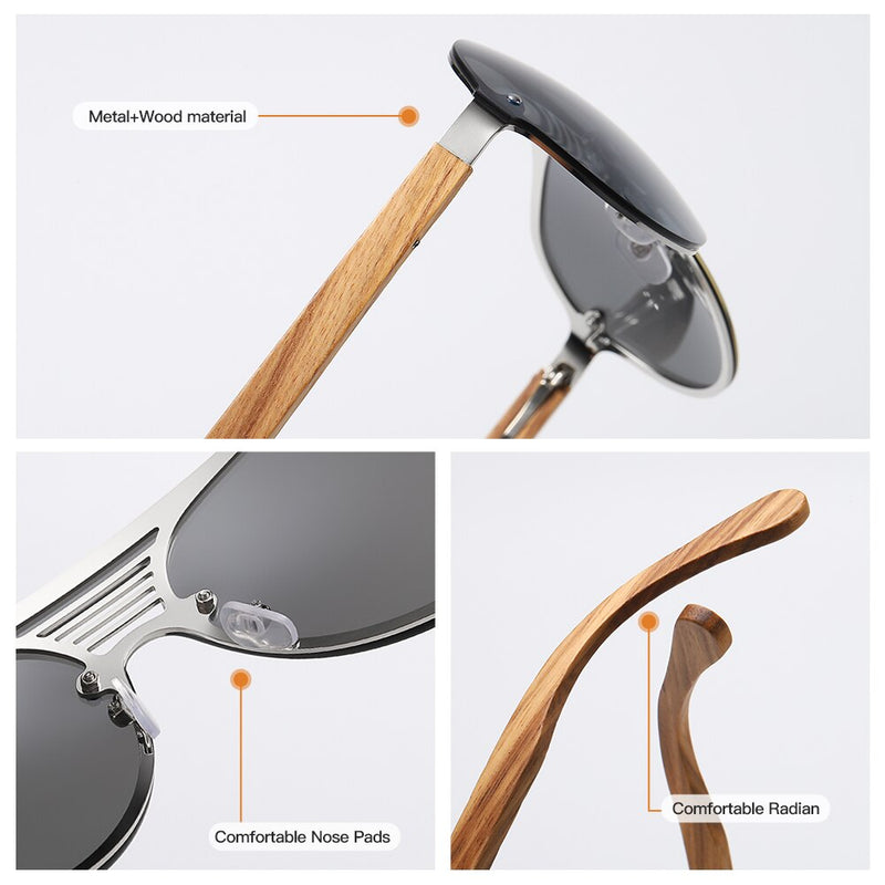 GM Original Brand Men Wooden Sunglasses Polarized Metal Frame Bamboo Glasses Women Luxury Sun Glasses With Wood Case