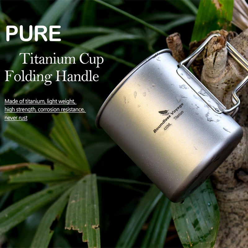 Boundless Voyage Titanium Mug Camping Cup Supplies Outdoor Pot with Lid Lightweight Cookware Travel Tea Coffee Tableware