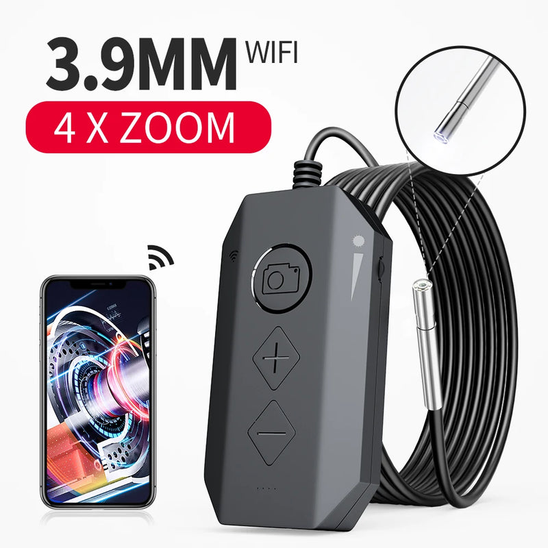 Newest 3.9mm Wireless Endoscope 1080P Waterproof WiFi Borescope with Adjustable LED Snake Inspection Camera for iPhone Android