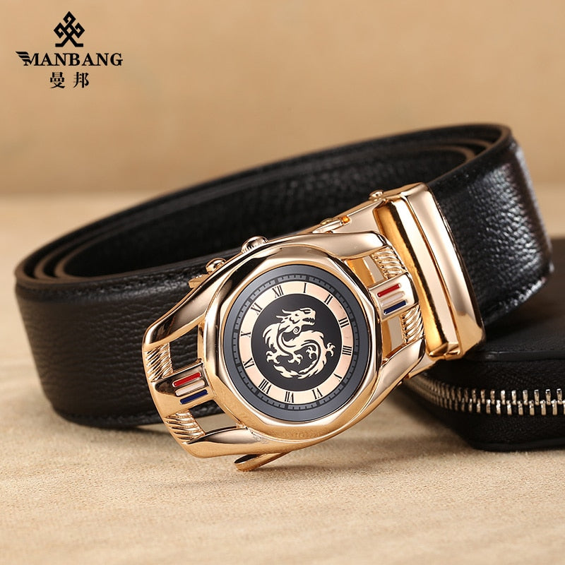 ManBang New Fashion Men Belt Cowskin leather business automatic buckle belt  Cowhide for Jeans Men Design High Quality