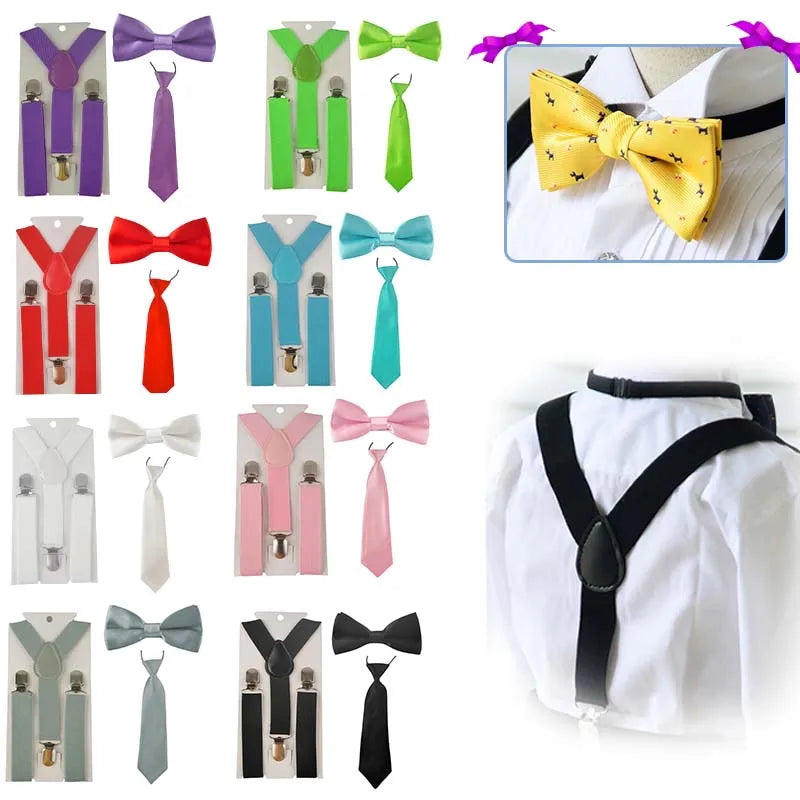 Party Adjustable 3pcs Suspenders Girls Y Back Children Ties Bow Tie Set Elastic Kids Necktie Braces Bowties Boys