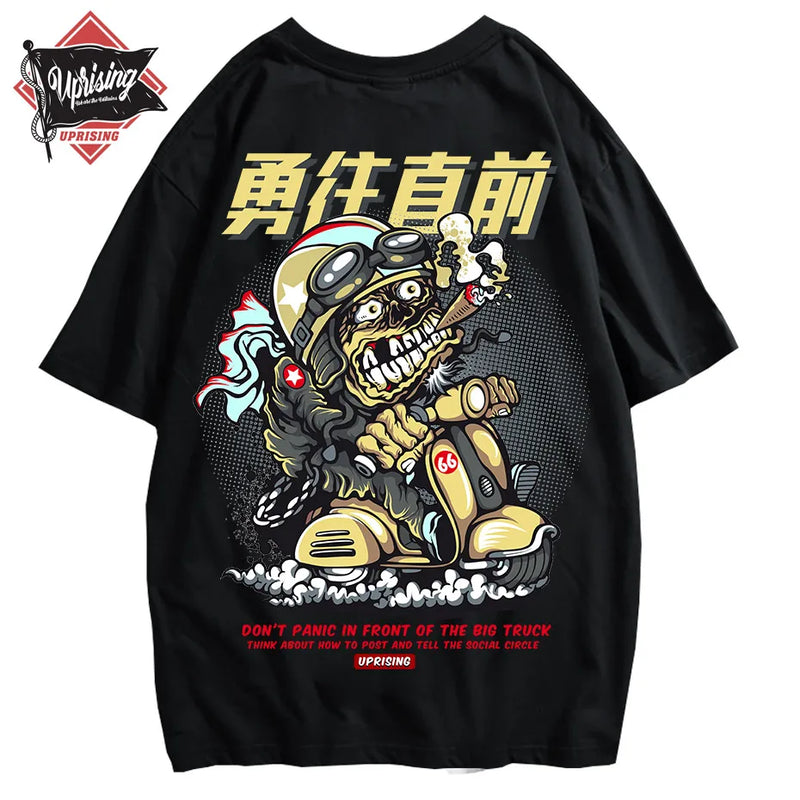 UPRISING Street fashion brand traffic accident T-shirt motorcycle afraid of hip-hop personality European and American cartoon
