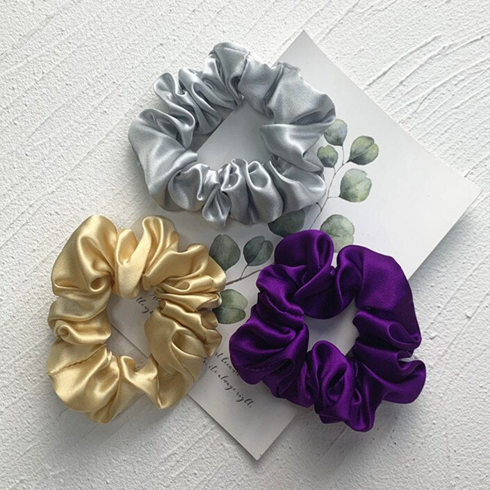 100% Pure Silk Hair Scrunchie Width 3.5cm Hair Ties Band Girls Ponytail Holder Luxurious Colors Sold by one pack of 3pcs