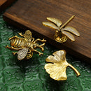 Retro Furniture Handle  Antique Gold Silver Handles for Cabinets and Drawers Zinc Alloy Drawer Pulls Bee Leaf Wardrobe Pulls