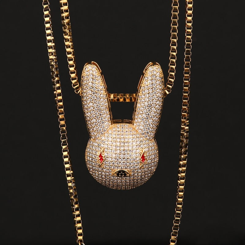 D&amp;Z New Bad Bunny Pendant Necklace Iced Out AAA Cubic Zirconia Bling Men&