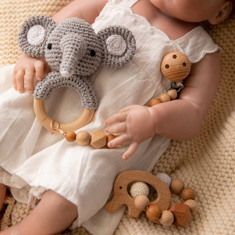 3pcs/lot Baby Rattle Animal Crochet Wooden Ring Toys Baby Teethers For Baby Products DIY Crafts Teething Rattle Amigurumi Toys