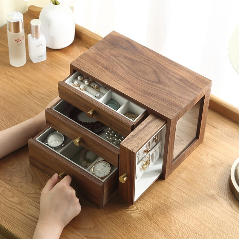 Casegrace Luxury New Large Wooden Jewelry Box Organizer 4 Drawer Wood Earring Ring Necklace Watch Jewellery Storage Case Casket