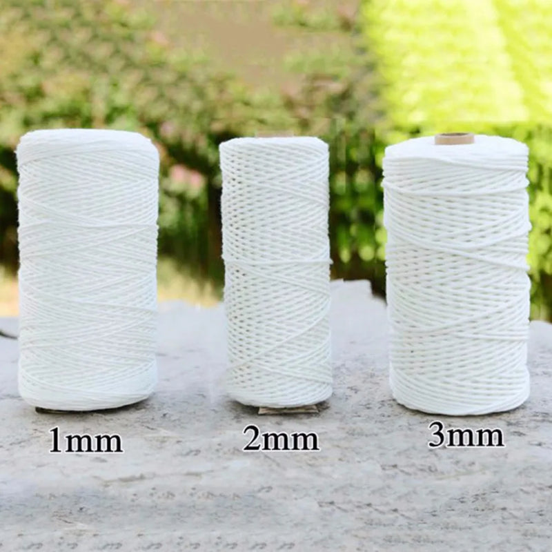 1pc 100% Natural Cotton Twisted Cord 1/2/3mm Diameter 200m/400m Length For DIY Home Textile Craft Macrame Artisan String