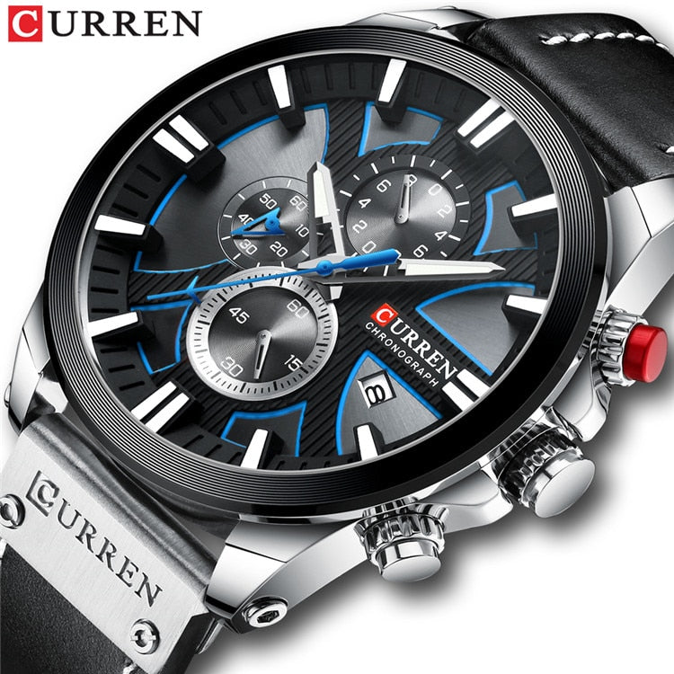 CURREN Top Luxury Brand Men's Military Waterproof Leather Sport Quartz Watches Chronograph Date Fashion Casual Men's Clock 8346