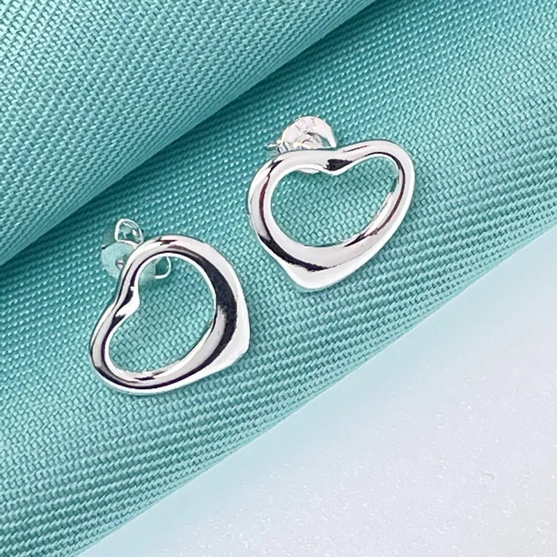 925 Sterling Silver Heart Shape Stud Earrings For Woman Wedding Engagement Fashion Party Charm Jewelry Best Gift